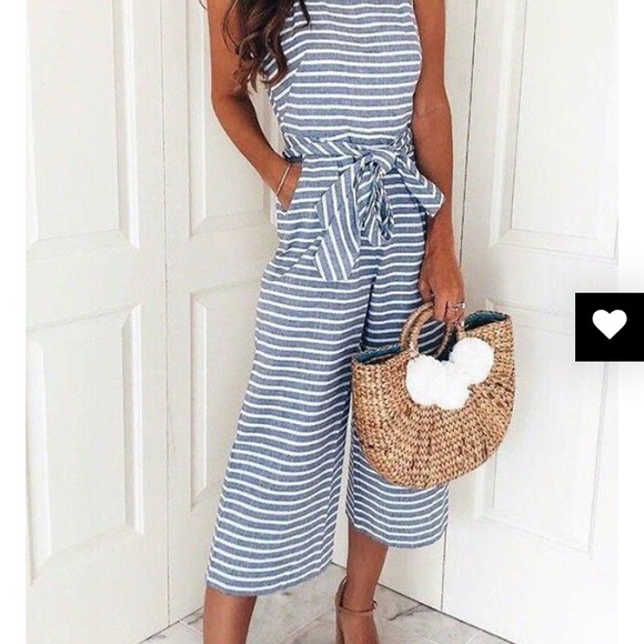 bohemian round neck striped jumpsuit